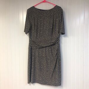 Ralph Lauren Navy and Cream Leaf Print Dress 14 Petite Short Sleeve Stretch